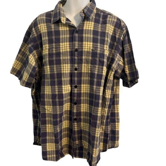 Polo Sport Yellow and Blue Cotton and Linen Blend Plaid Short Sleeve Shirt. Size - Picture 1 of 5